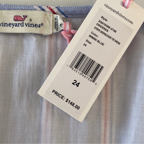 NWT VINEYARD VINES Striped Seersucker Tie Dress Bimini Blue - Picture 4 of 6